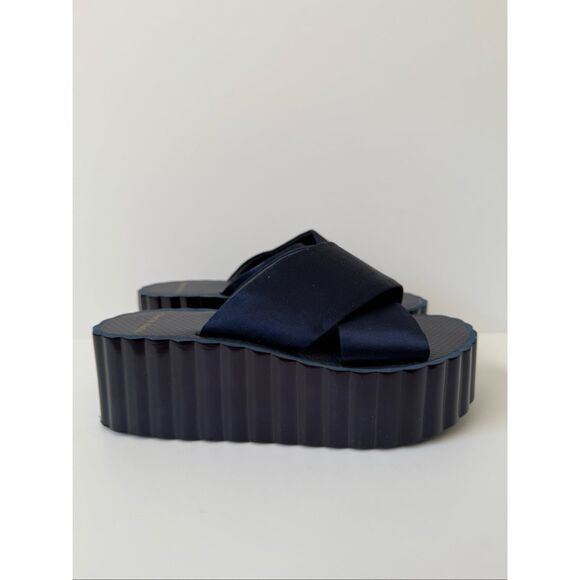 Tory Burch Satin Scalloped Platform Wedge Slide Sandals - Picture 3 of 6
